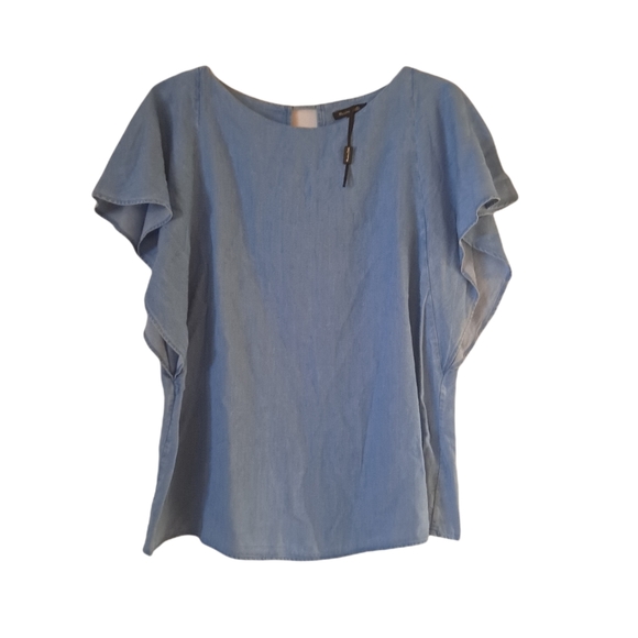 Massimo Dutti Denim Chambray Flutter Sleeve - Picture 2 of 6